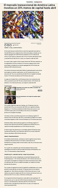 El mercado transaccional de Amrica Latina moviliza un 20% menos de capital hasta abril